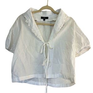 Lulu's White Lace-Accent Blouse